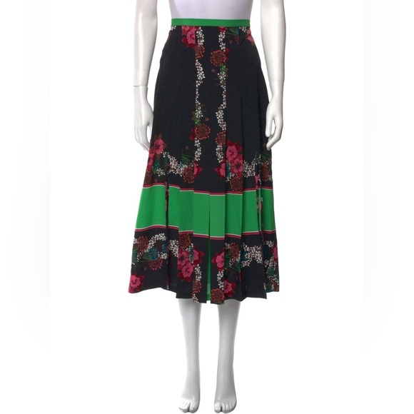 Sandro Pleated Midi Floral Print Black Skirt - Picture 2 of 11